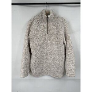 Love Tree Sherpa Quarter Zip Pullover Women M Ivory Cream Minimalist Granolagirl